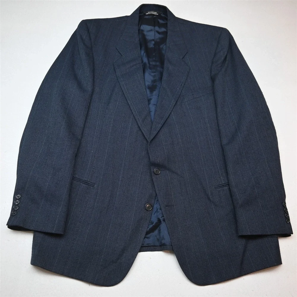 Vtg USA Made 48L 42x32 Blue Blanketweave Wool Mens Jacket Pants Suit